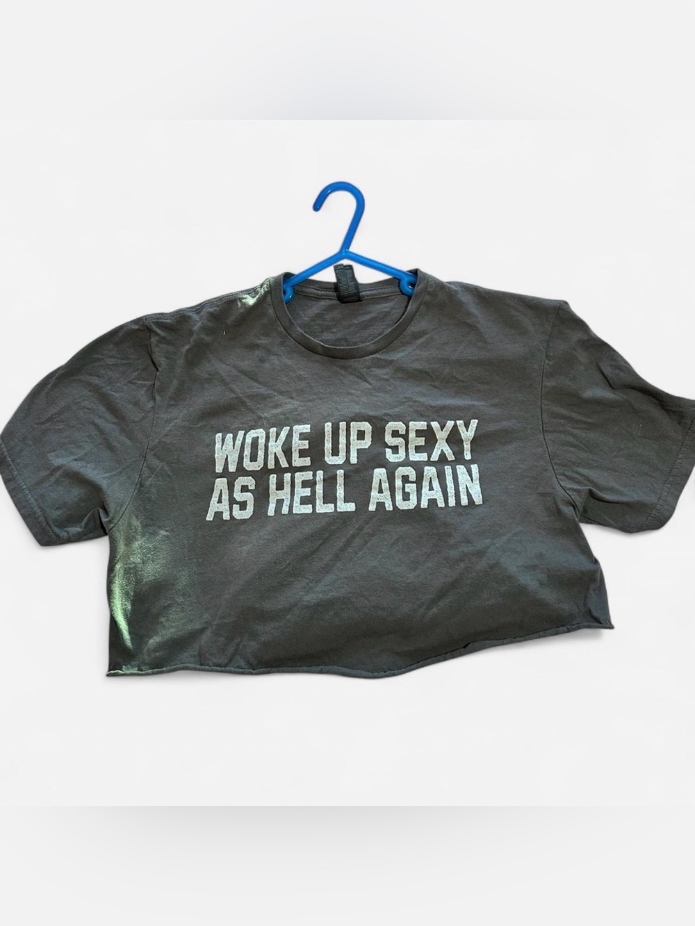 Woke Up Sexy As Hell Again Grey Crop Tee